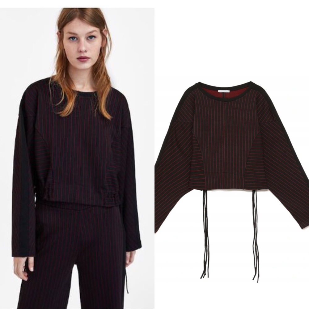 Zara w/b pinstripe sweatshirt drawstring top